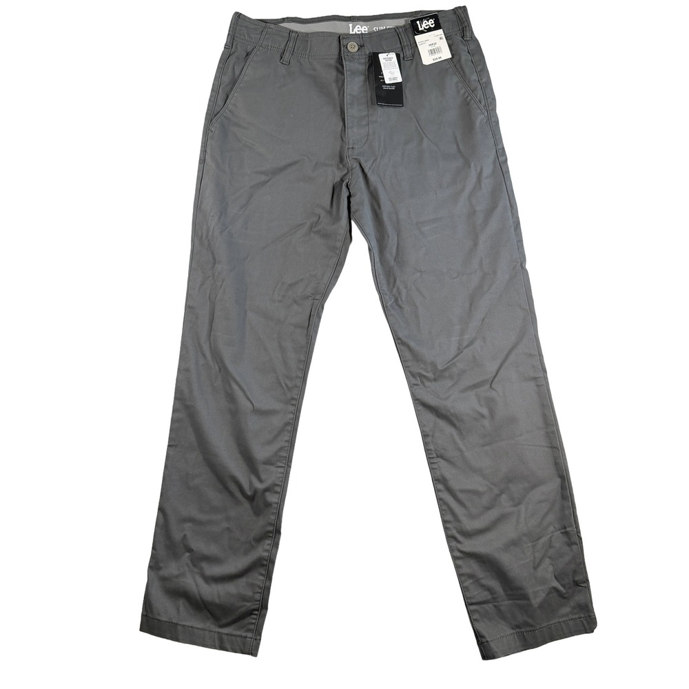 Lee Mens Slim Fit Pants 34x32 Static Grey Flat Front NWT